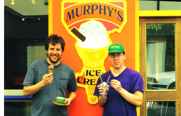 Sean and Kieran Murphy outside shop